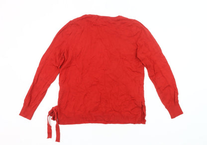 Next Women’s Red Jumper Size 12 Pullover Round Neck Knit Bow Detail