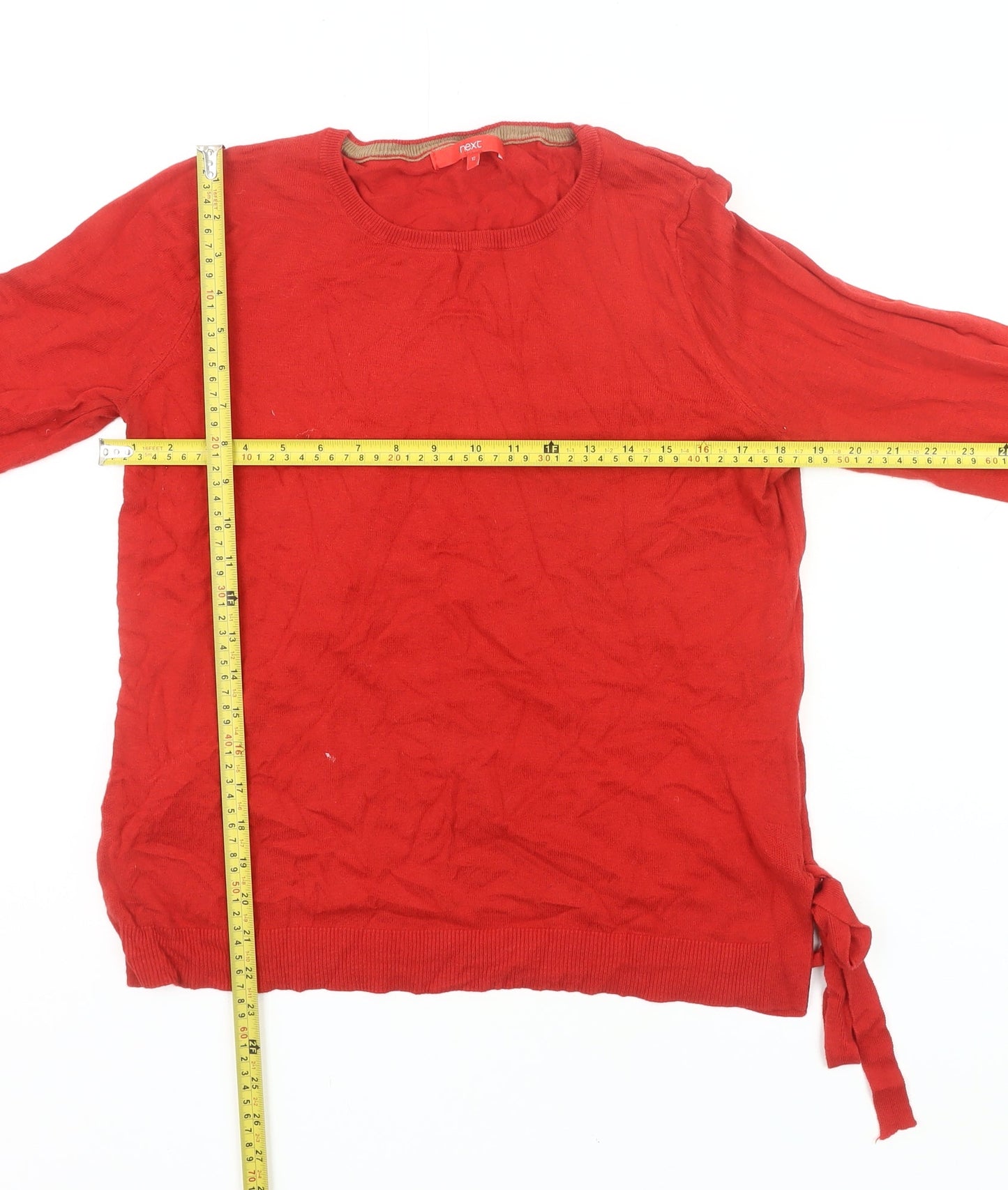 Next Women’s Red Jumper Size 12 Pullover Round Neck Knit Bow Detail
