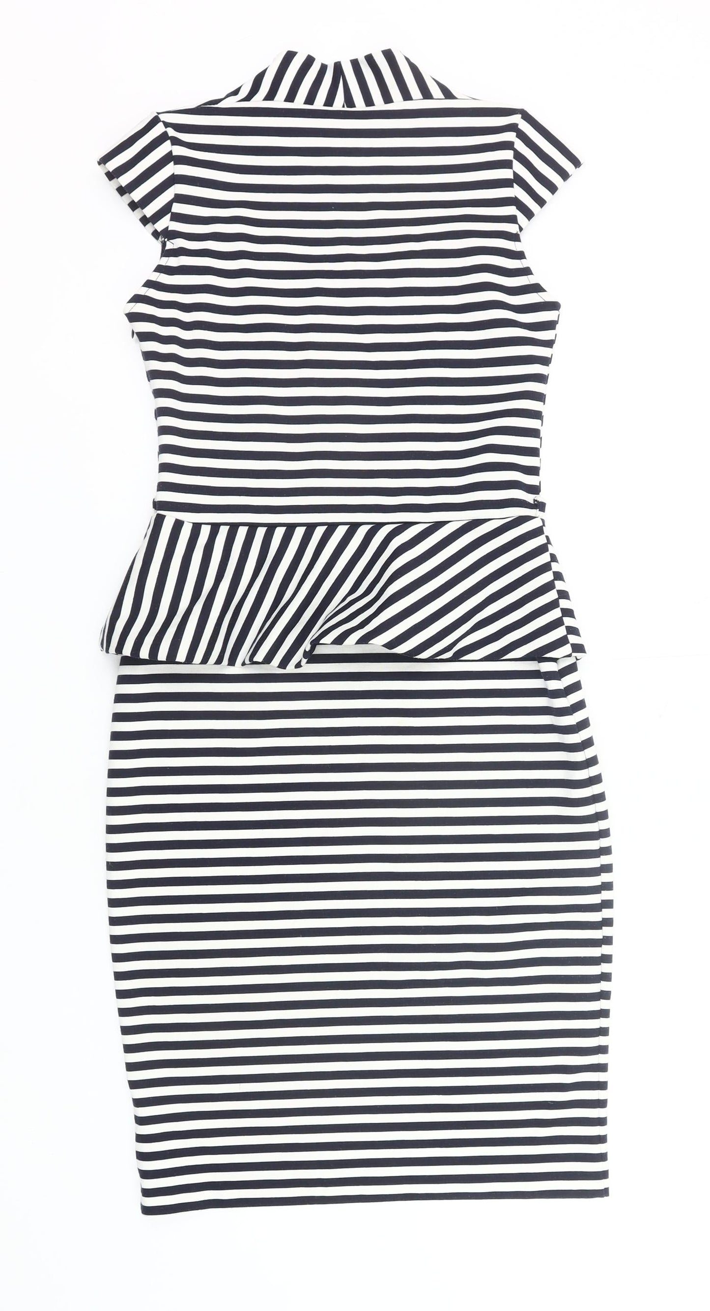 River Island Women’s Black White Striped Peplum Pencil Dress UK 10