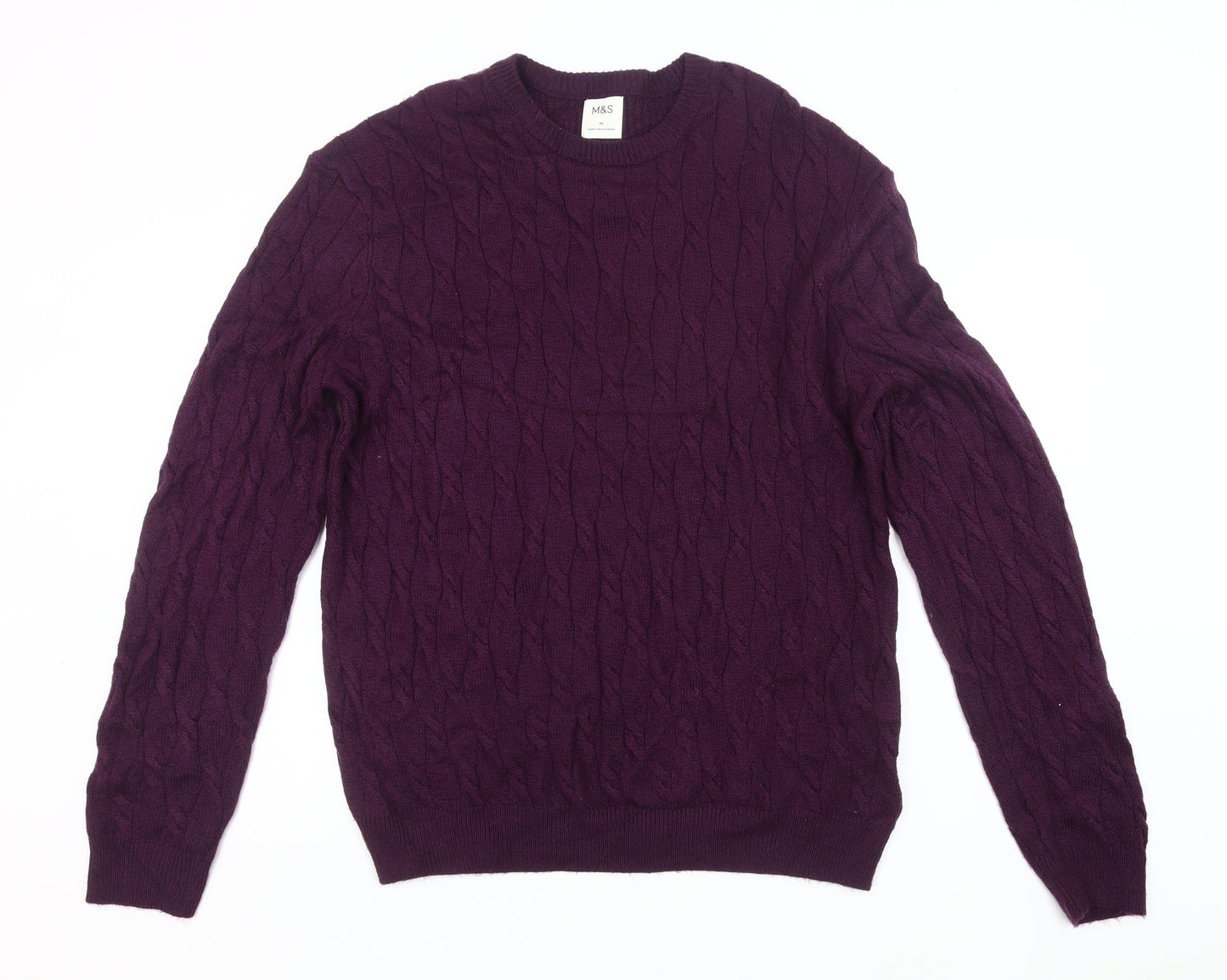 Marks and Spencer Men’s Purple Cable-Knit Jumper Size M