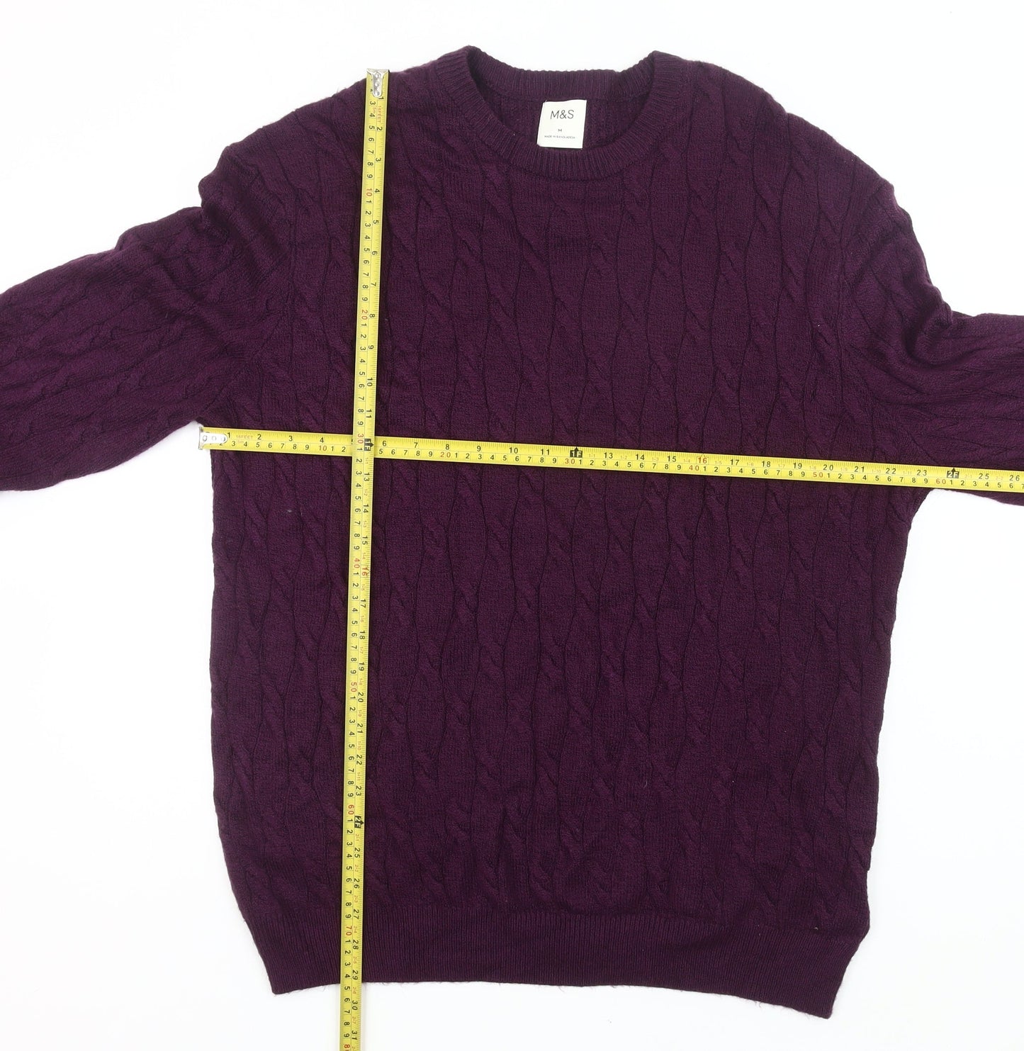 Marks and Spencer Men’s Purple Cable-Knit Jumper Size M