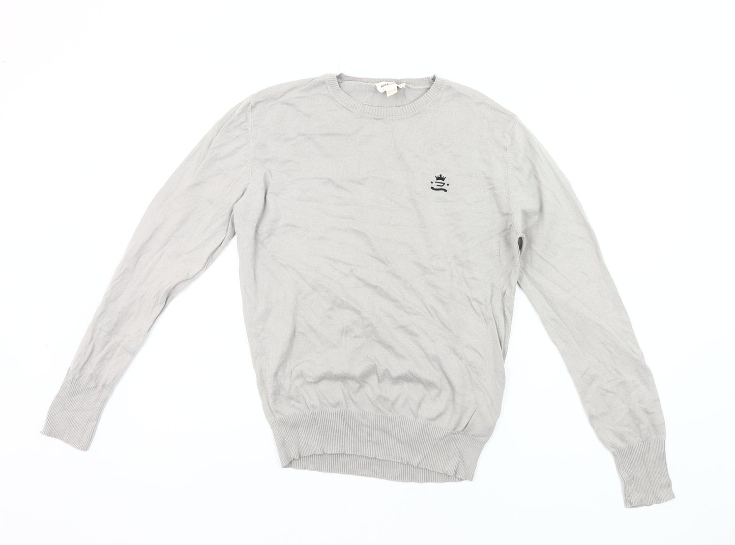 Diesel Men Grey Cotton Pullover Jumper Small Crew Neck Long Sleeve