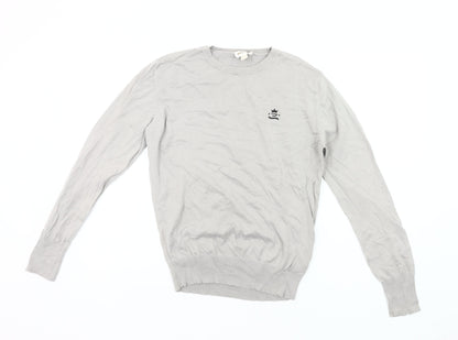 Diesel Men Grey Cotton Pullover Jumper Small Crew Neck Long Sleeve