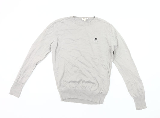 Diesel Men Grey Cotton Pullover Jumper Small Crew Neck Long Sleeve