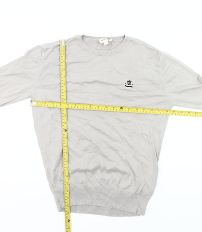 Diesel Men Grey Cotton Pullover Jumper Small Crew Neck Long Sleeve