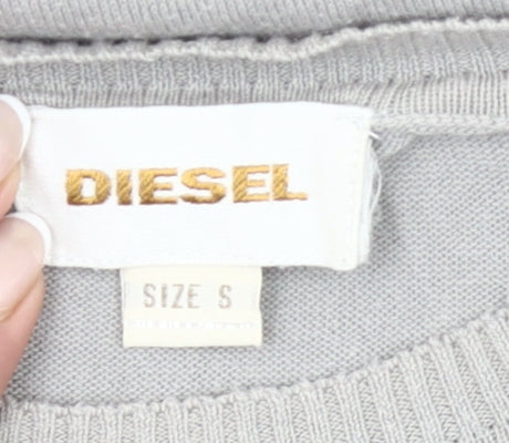 Diesel Men Grey Cotton Pullover Jumper Small Crew Neck Long Sleeve