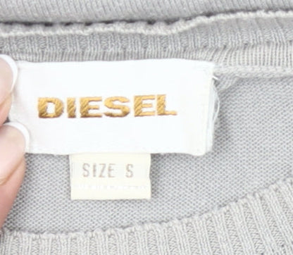 Diesel Men Grey Cotton Pullover Jumper Small Crew Neck Long Sleeve