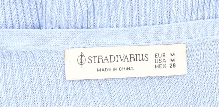 Stradivarius Womens Blue Slim Fit Cardigan Size 12 V-Neck Ruffle