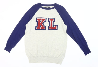 Karl Lagerfeld Mens Ivory Blue Pullover Jumper M Logo Knit