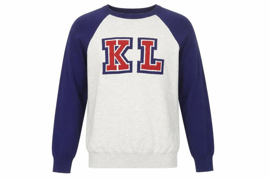 Karl Lagerfeld Mens Ivory Blue Pullover Jumper M Logo Knit