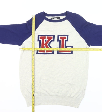 Karl Lagerfeld Mens Ivory Blue Pullover Jumper M Logo Knit