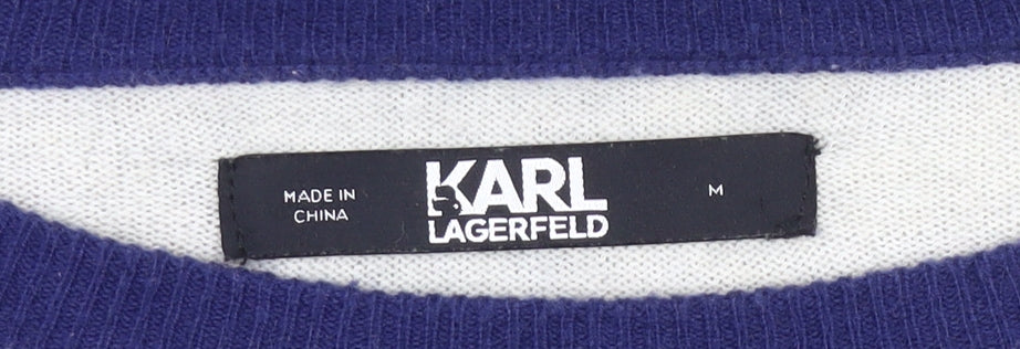 Karl Lagerfeld Mens Ivory Blue Pullover Jumper M Logo Knit