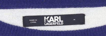 Karl Lagerfeld Mens Ivory Blue Pullover Jumper M Logo Knit