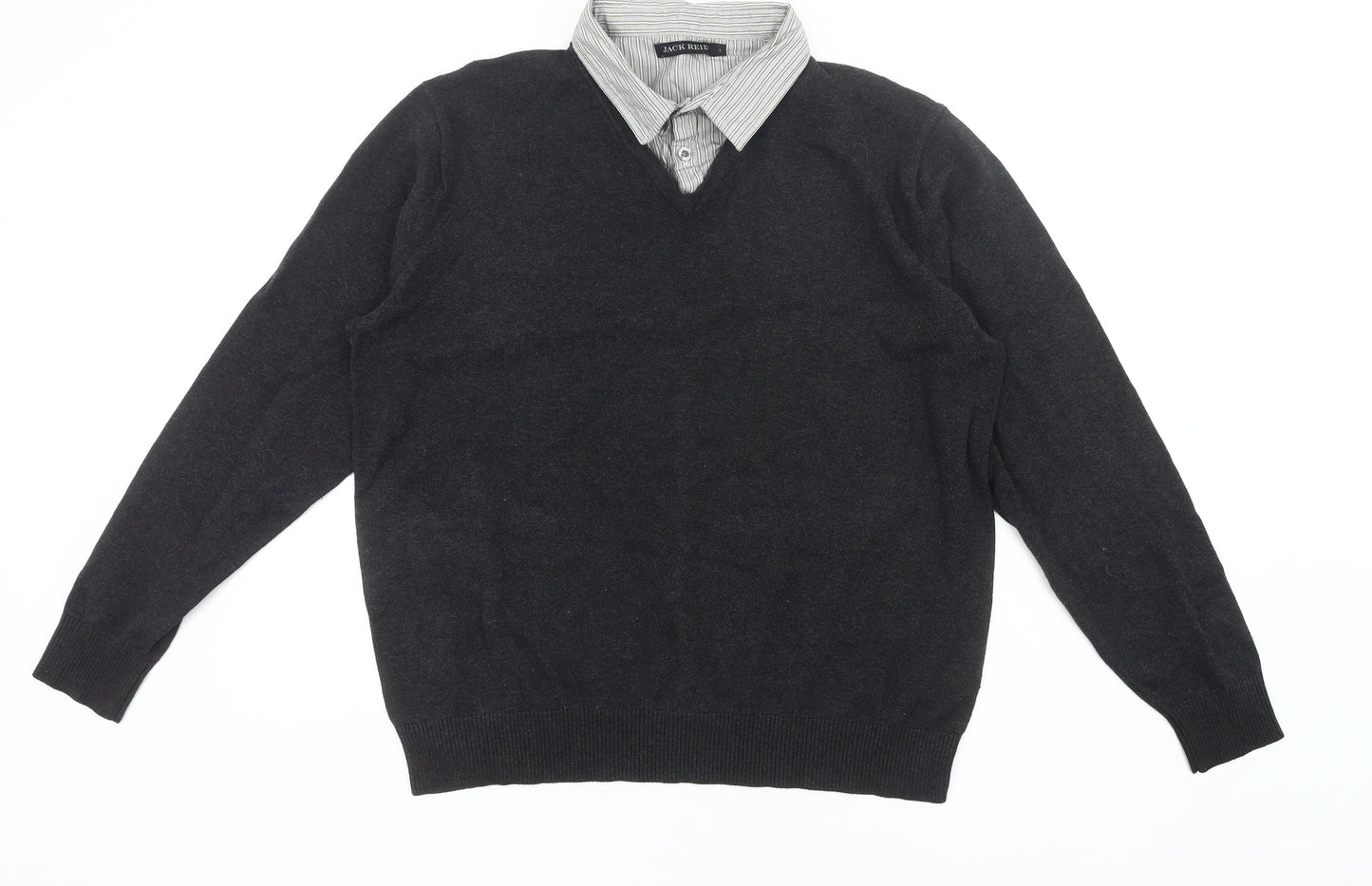 Jack Reid Men’s Black V-Neck Knit Jumper Size L Cotton Blend