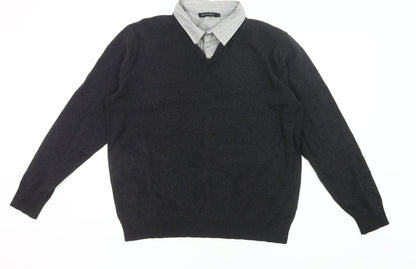 Jack Reid Men’s Black V-Neck Knit Jumper Size L Cotton Blend