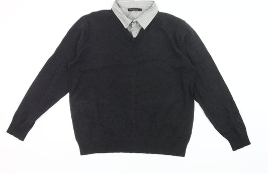 Jack Reid Men’s Black V-Neck Knit Jumper Size L Cotton Blend