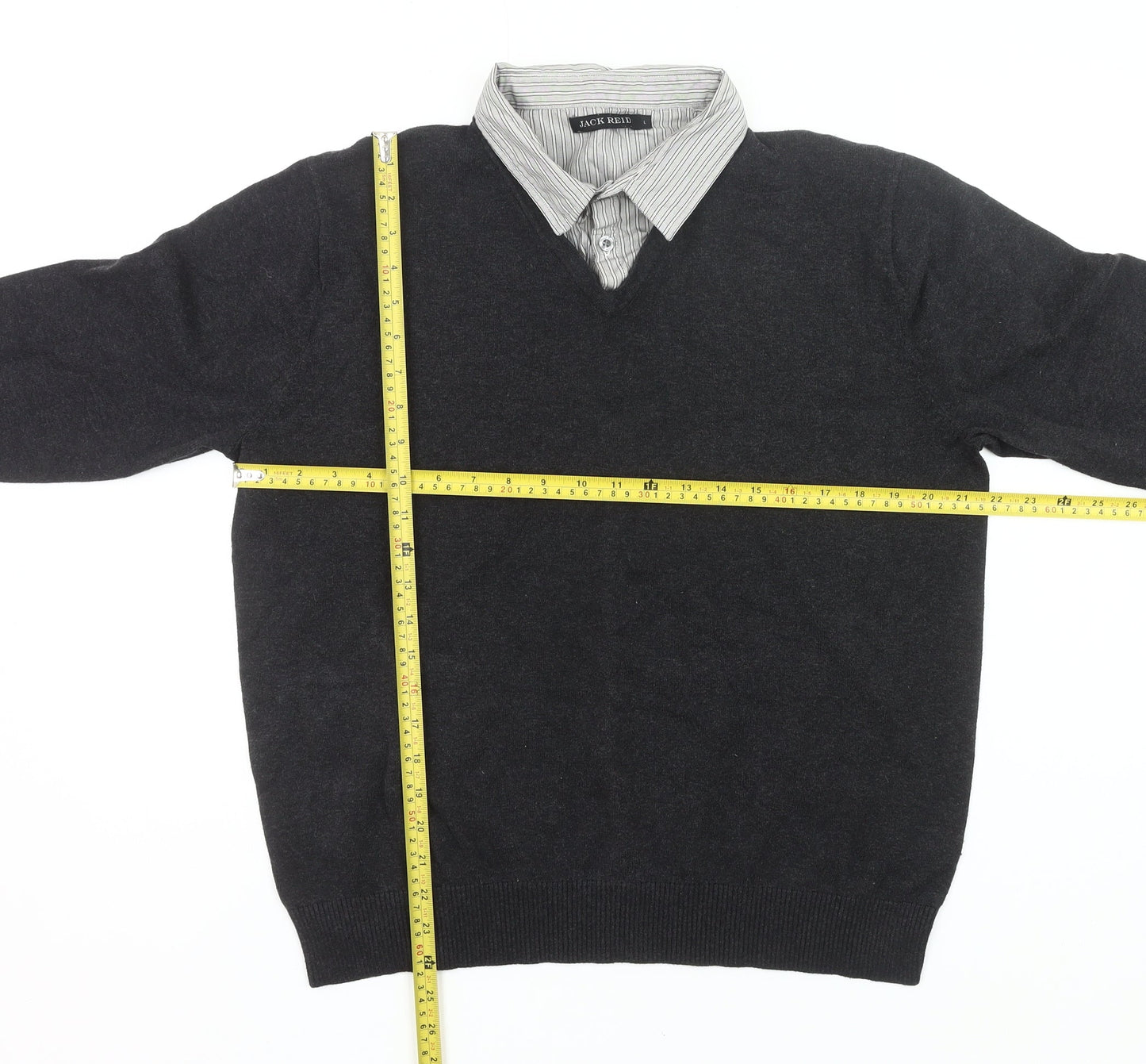 Jack Reid Men’s Black V-Neck Knit Jumper Size L Cotton Blend