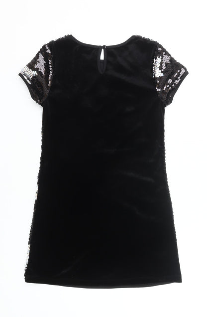 Marks and Spencer Girls Black Sequin Star Shift Party Dress 10-11 Years