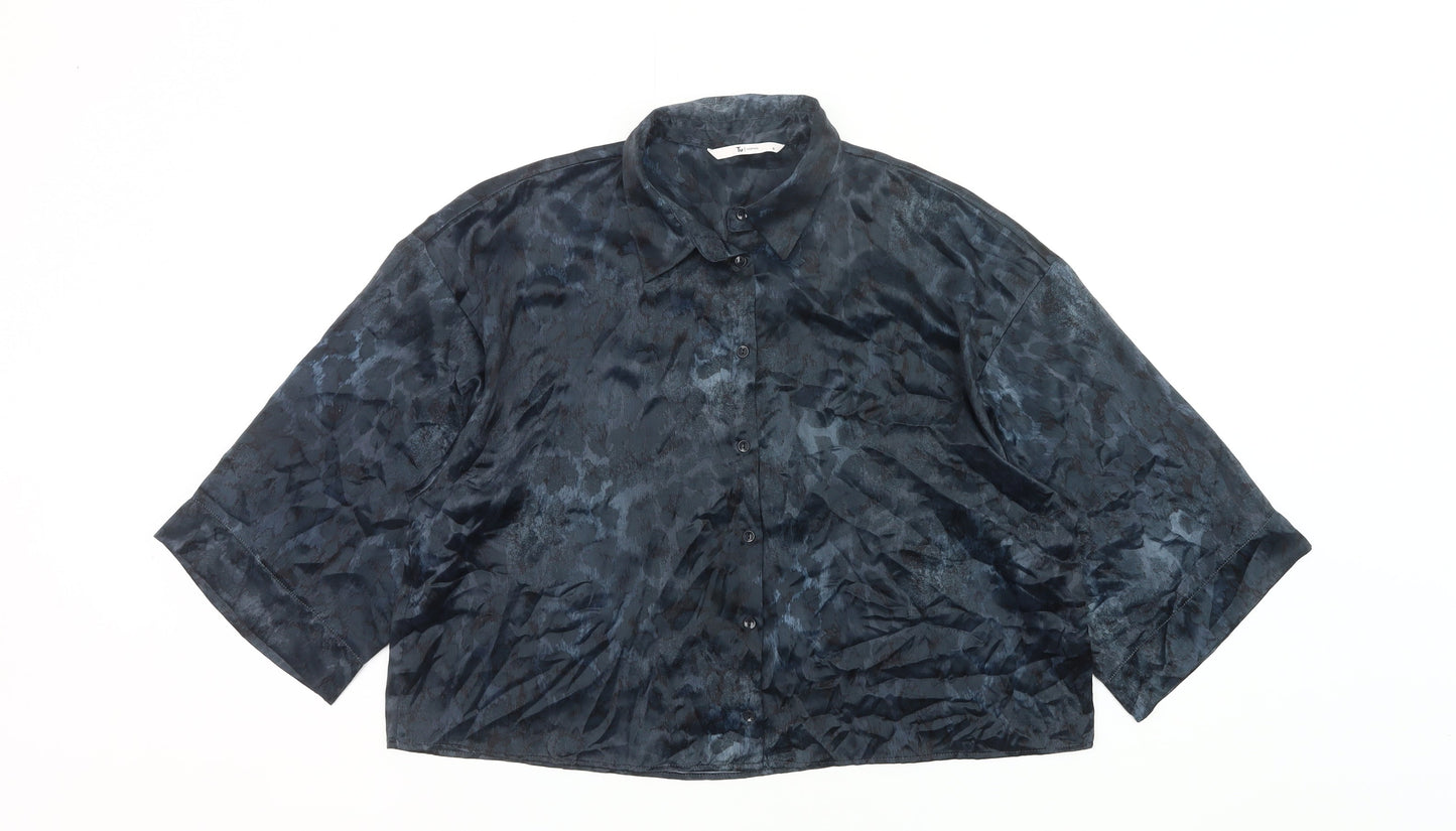 Tu Women Black Size 16 Satin Button-Up Blouse Collared 3/4 Sleeve