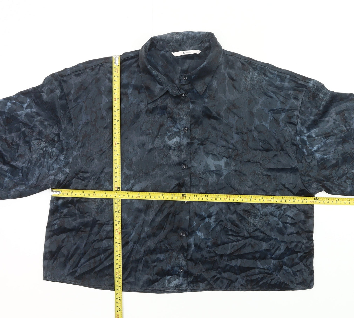 Tu Women Black Size 16 Satin Button-Up Blouse Collared 3/4 Sleeve