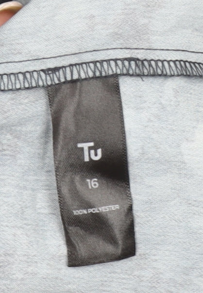 Tu Women Black Size 16 Satin Button-Up Blouse Collared 3/4 Sleeve