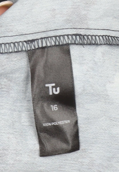 Tu Women Black Size 16 Satin Button-Up Blouse Collared 3/4 Sleeve