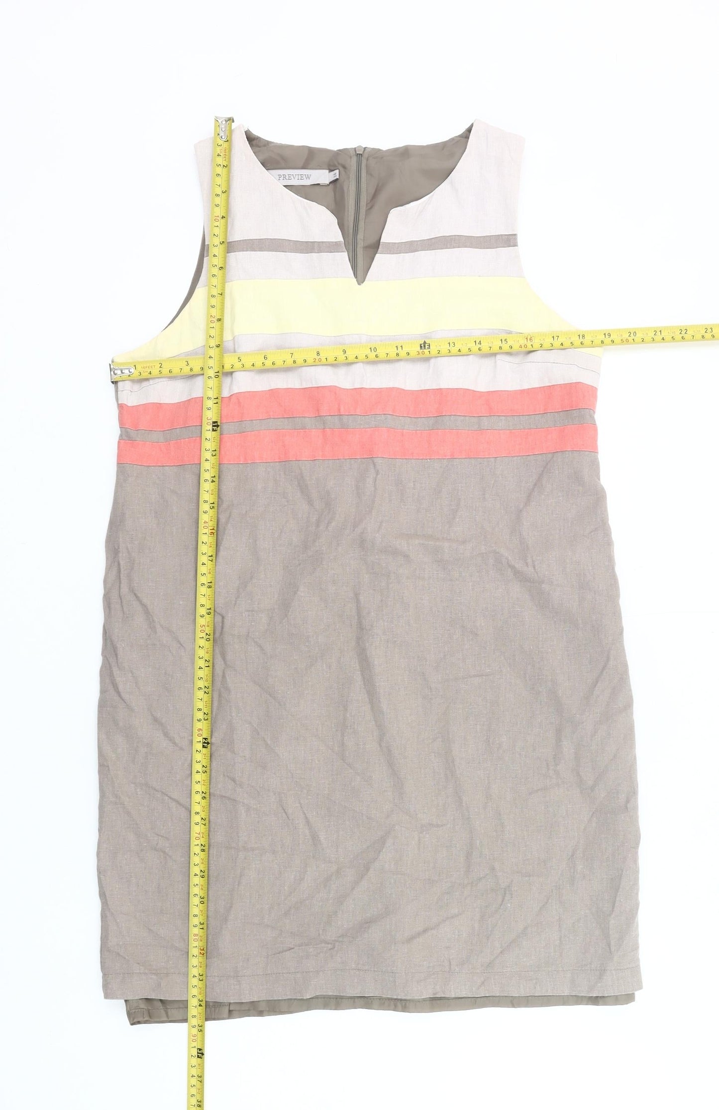 Preview Womens Beige Multicolour Striped Sheath Dress Size 14