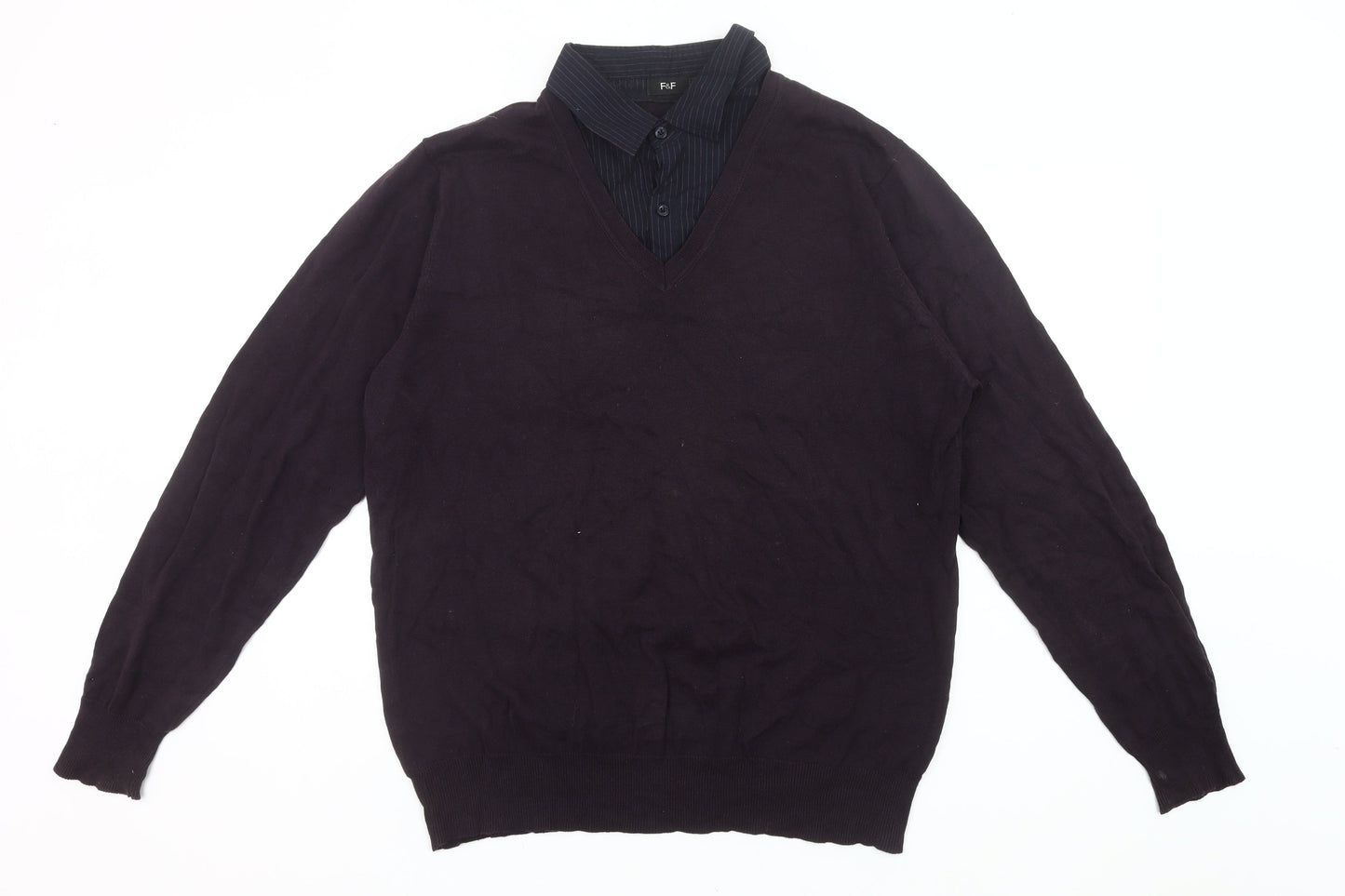 F&F Mens Black Cotton V-Neck Pullover Jumper Size L