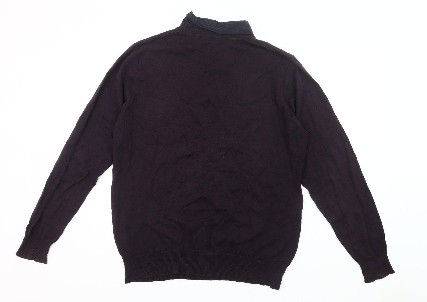 F&F Mens Black Cotton V-Neck Pullover Jumper Size L