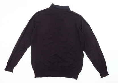 F&F Mens Black Cotton V-Neck Pullover Jumper Size L