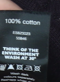 F&F Mens Black Cotton V-Neck Pullover Jumper Size L