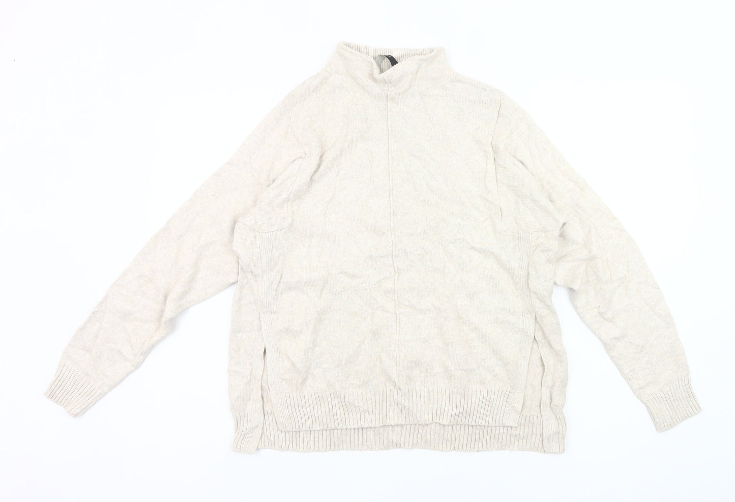 Oui Women's Beige Mock Neck Pullover Jumper Size 8 Cotton Blend Knit