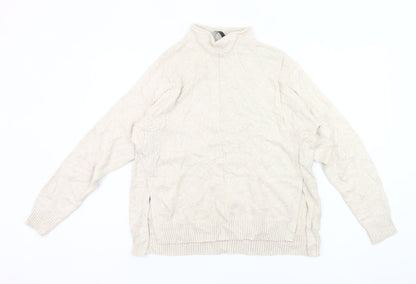 Oui Women's Beige Mock Neck Pullover Jumper Size 8 Cotton Blend Knit