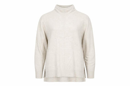 Front view of Oui Women's Beige Mock Neck jumper, size 8, Cotton Blend Knit