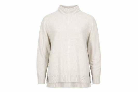 Front view of Oui Women's Beige Mock Neck jumper, size 8, Cotton Blend Knit