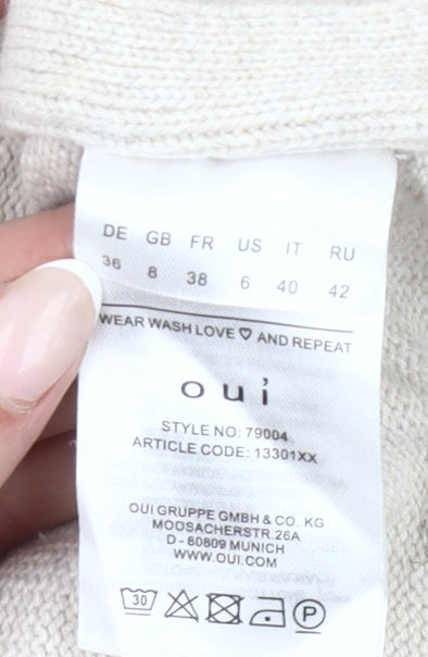Oui Women's Beige Mock Neck Pullover Jumper Size 8 Cotton Blend Knit