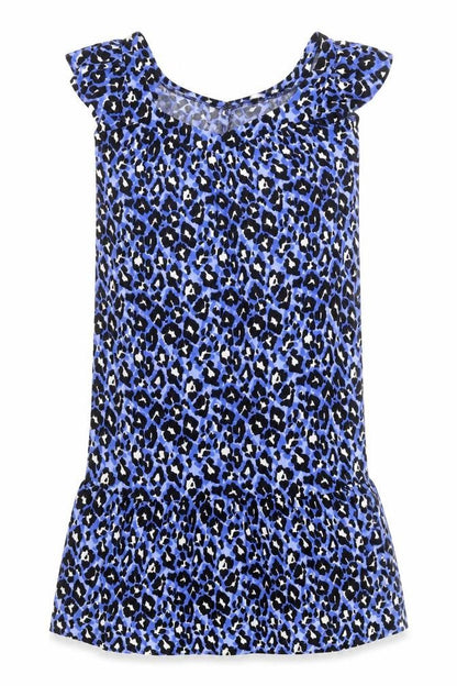 Front view of Papaya Women’s Blue Leopard Print Shift Dress, size UK 10
