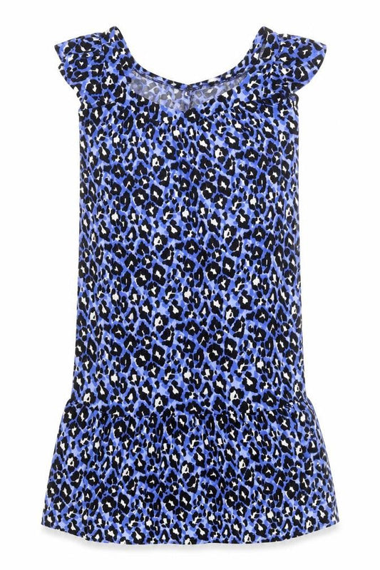 Front view of Papaya Women’s Blue Leopard Print Shift Dress, size UK 10