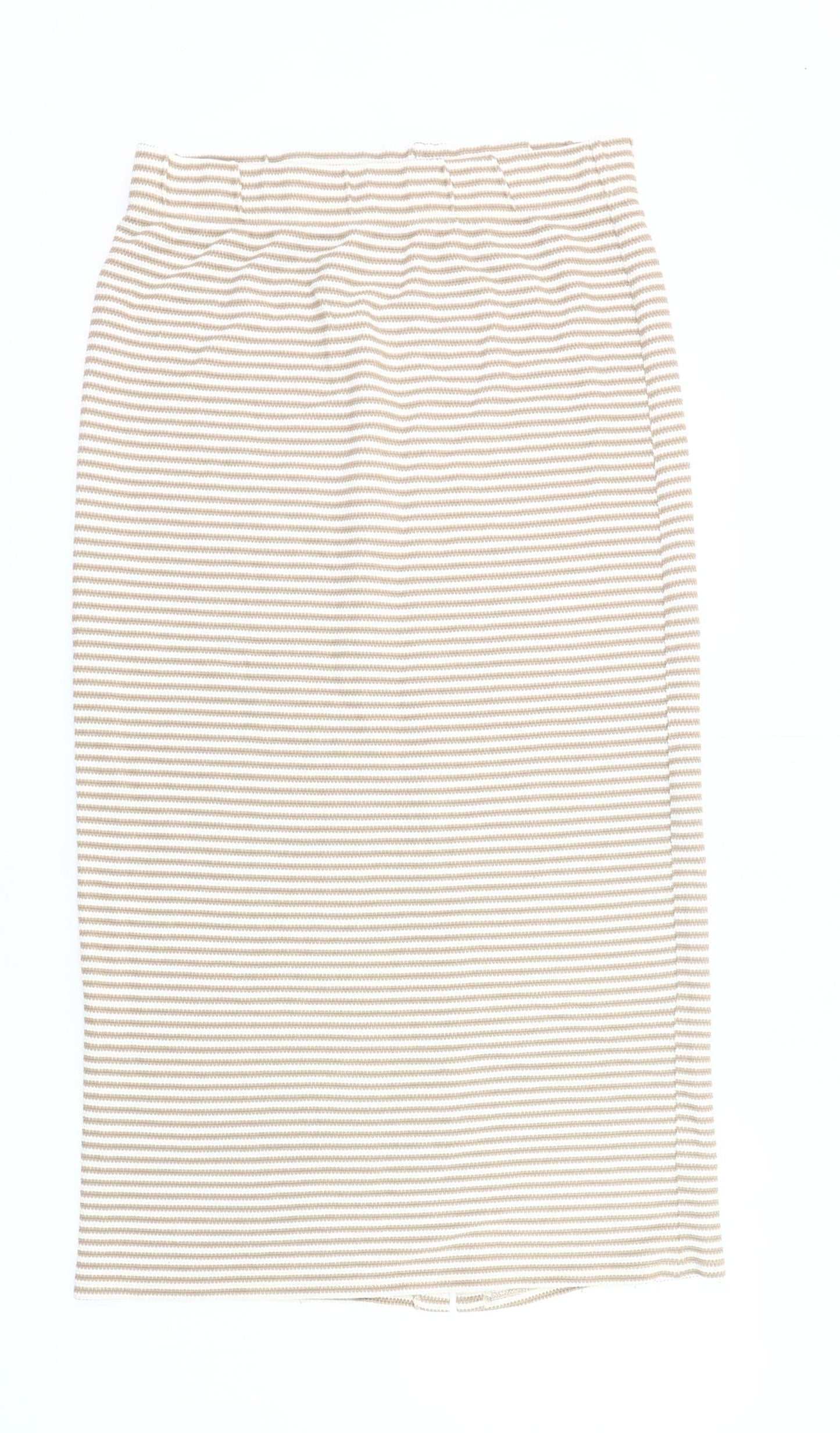 Primark Women Beige Striped Pencil Skirt Size M Knee Length