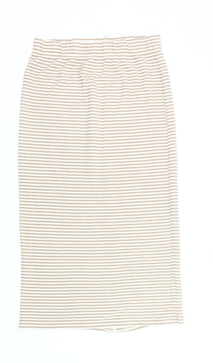 Primark Women Beige Striped Pencil Skirt Size M Knee Length