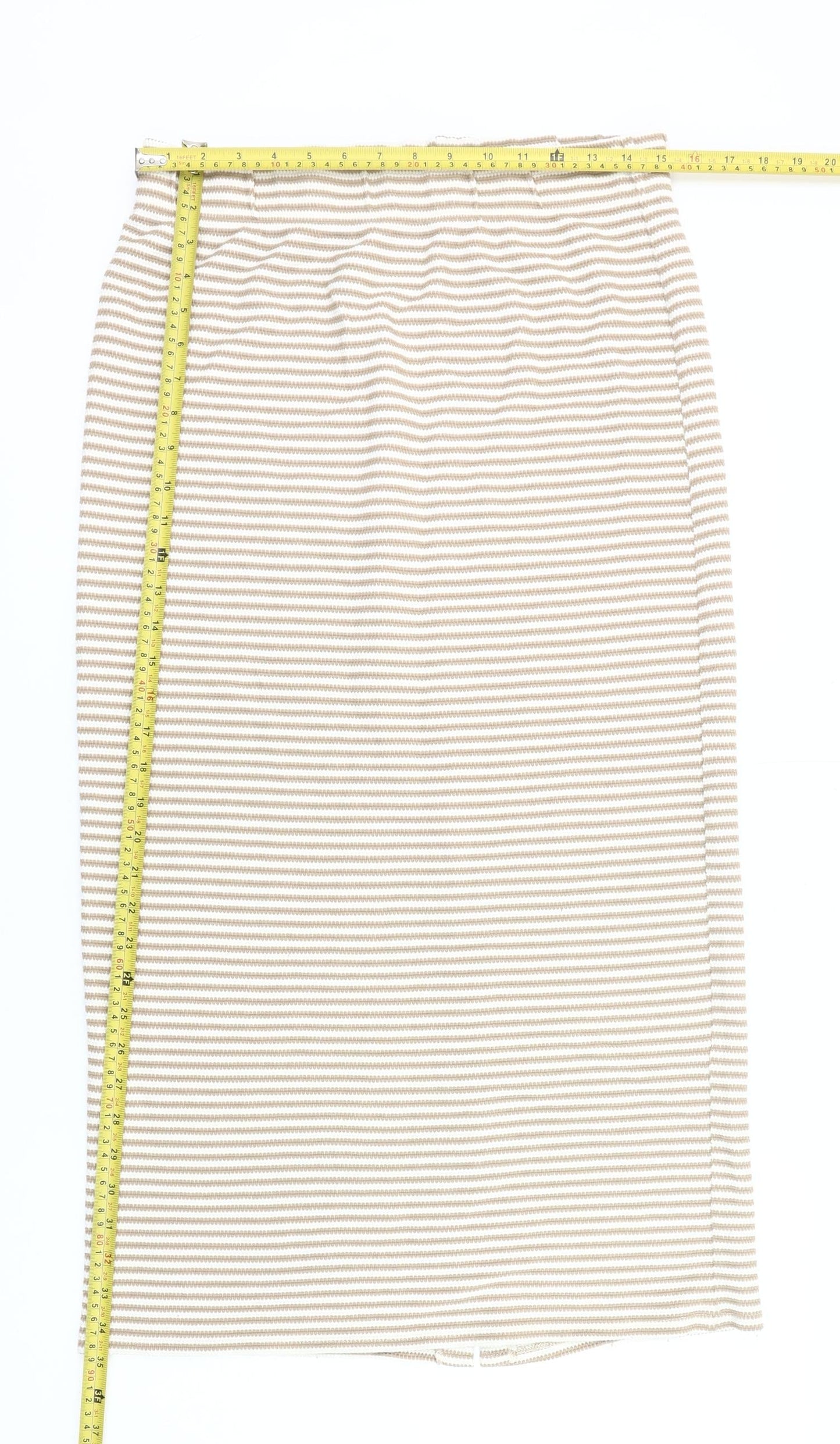 Primark Women Beige Striped Pencil Skirt Size M Knee Length