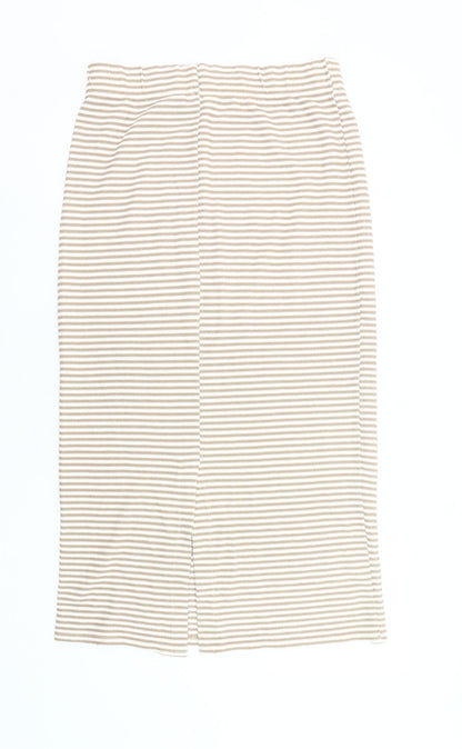 Primark Women Beige Striped Pencil Skirt Size M Knee Length