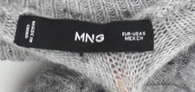MNG Womens Grey Roll Neck Jumper Size 8 Wool Blend Pullover