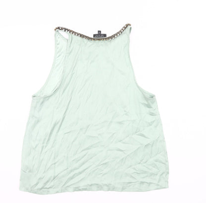 Topshop Womens Green Beaded Tank Top UK 14 Sleeveless Polyester