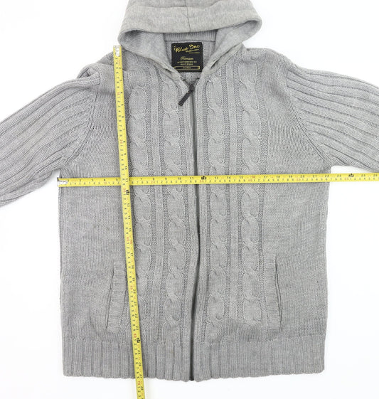 Blue Inc Mens Grey XL Hooded Full Zip Cable Knit Jumper