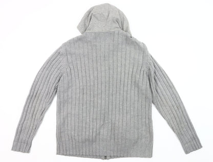 Blue Inc Mens Grey XL Hooded Full Zip Cable Knit Jumper