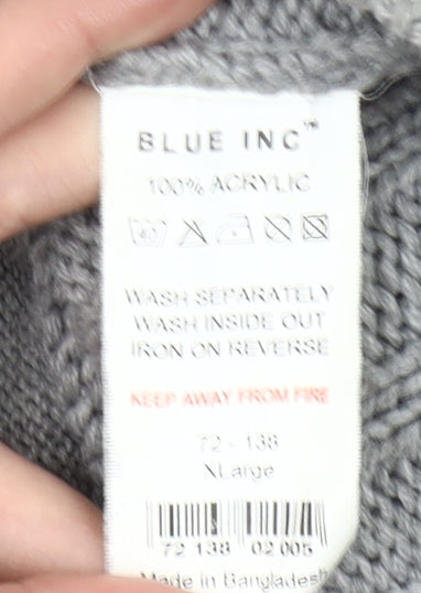 Blue Inc Mens Grey XL Hooded Full Zip Cable Knit Jumper