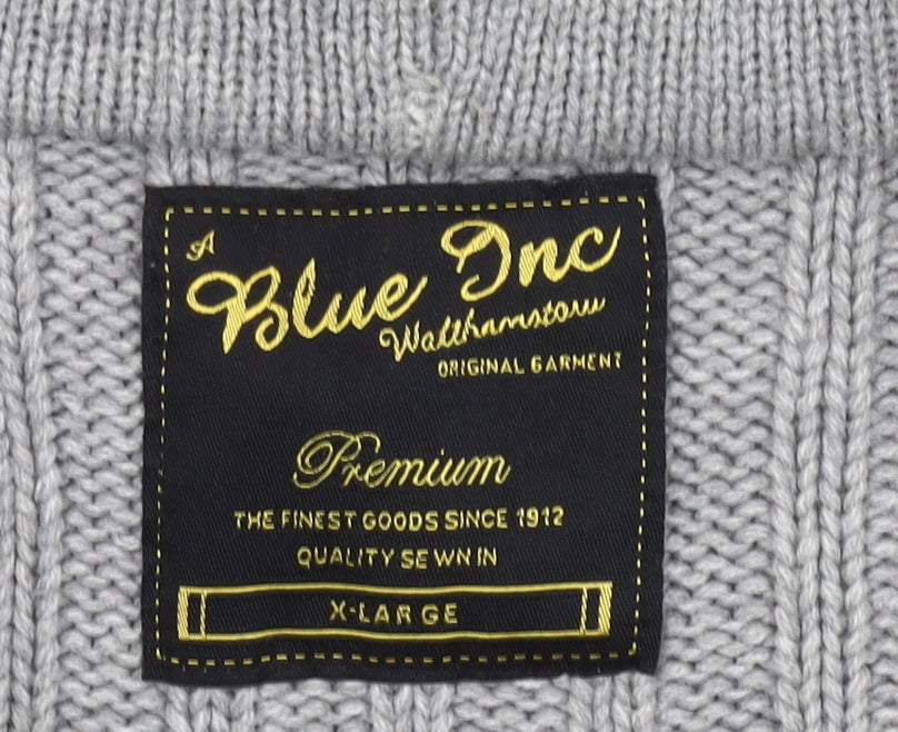 Blue Inc Mens Grey XL Hooded Full Zip Cable Knit Jumper