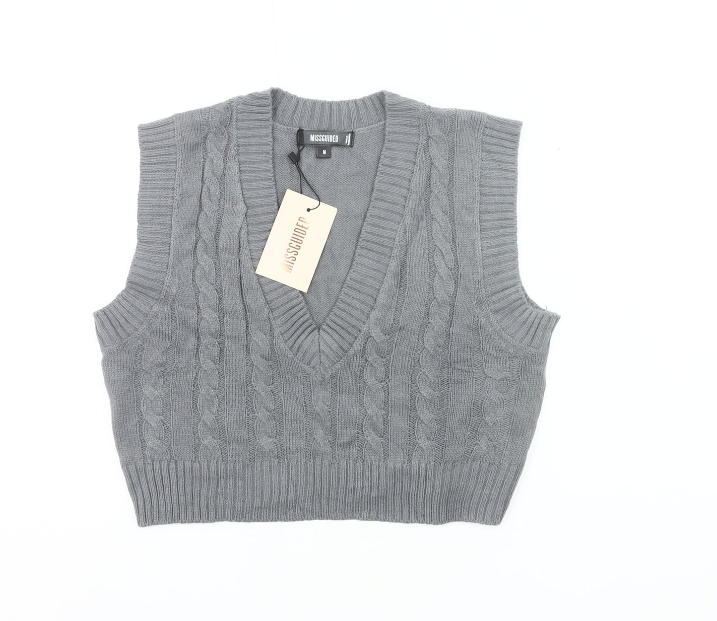 Missguided Women’s Grey Cable Knit Sleeveless Vest Jumper Size M
