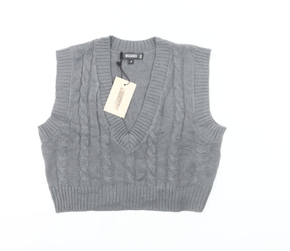 Missguided Women’s Grey Cable Knit Sleeveless Vest Jumper Size M